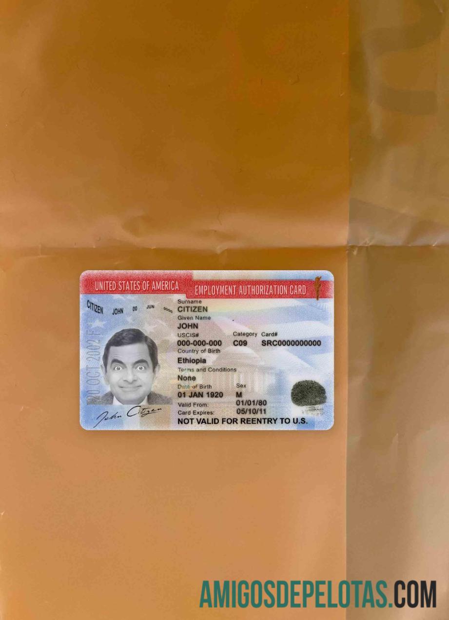 USA Employment Authorization Card Version 2 olhar de foto frente modelo